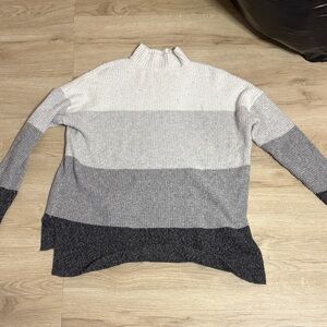 SO Women's Striped Turtleneck Sweater - Cream, Gray, Black